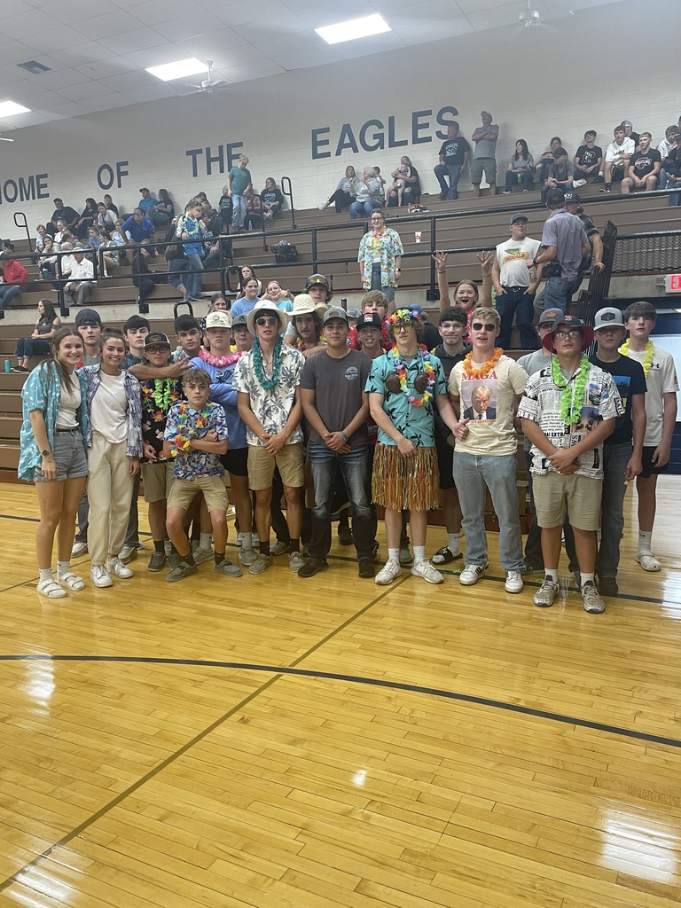 Student fans in Hawaiian attire for the VB game